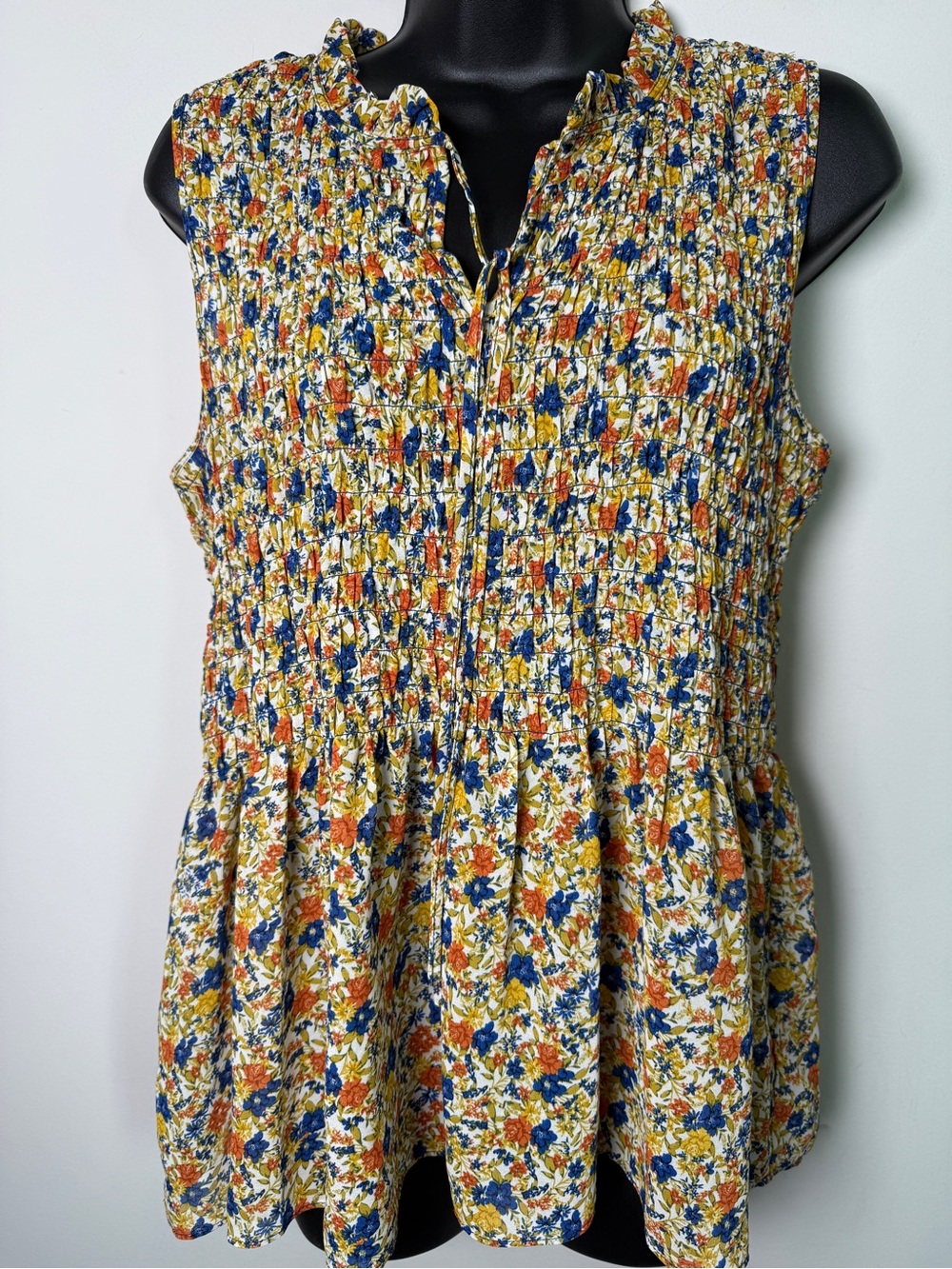Rose + Olive Smocked Floral Sleeveless Top Cottagecore Sz XL